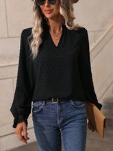 Clasi Vacation Casual Plain Texture Keyhole Neckline Blouse